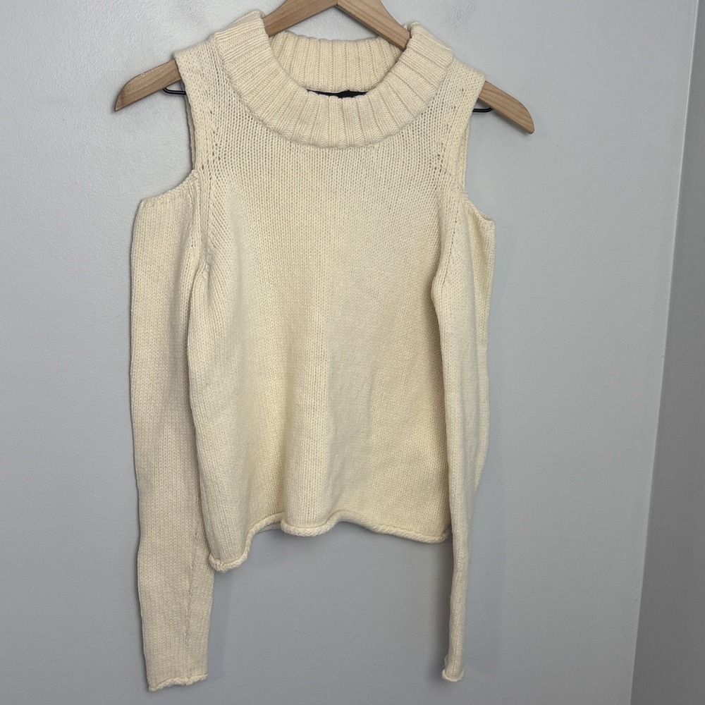 Karen Millen Women's UK Small Cold Shoulder Sweater Wool Blend Long Sleeve Cream